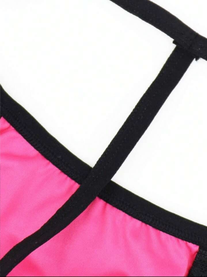 Men's Sexy Lingerie, Black Lace Trim Vivid Rose Red Waist Brifs